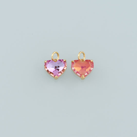 Gold Crystal Charms,18K Gold Filled Heart Pendant,Heart Crystal Charm Bracelet Necklace for DIY Jewelry Making Supply