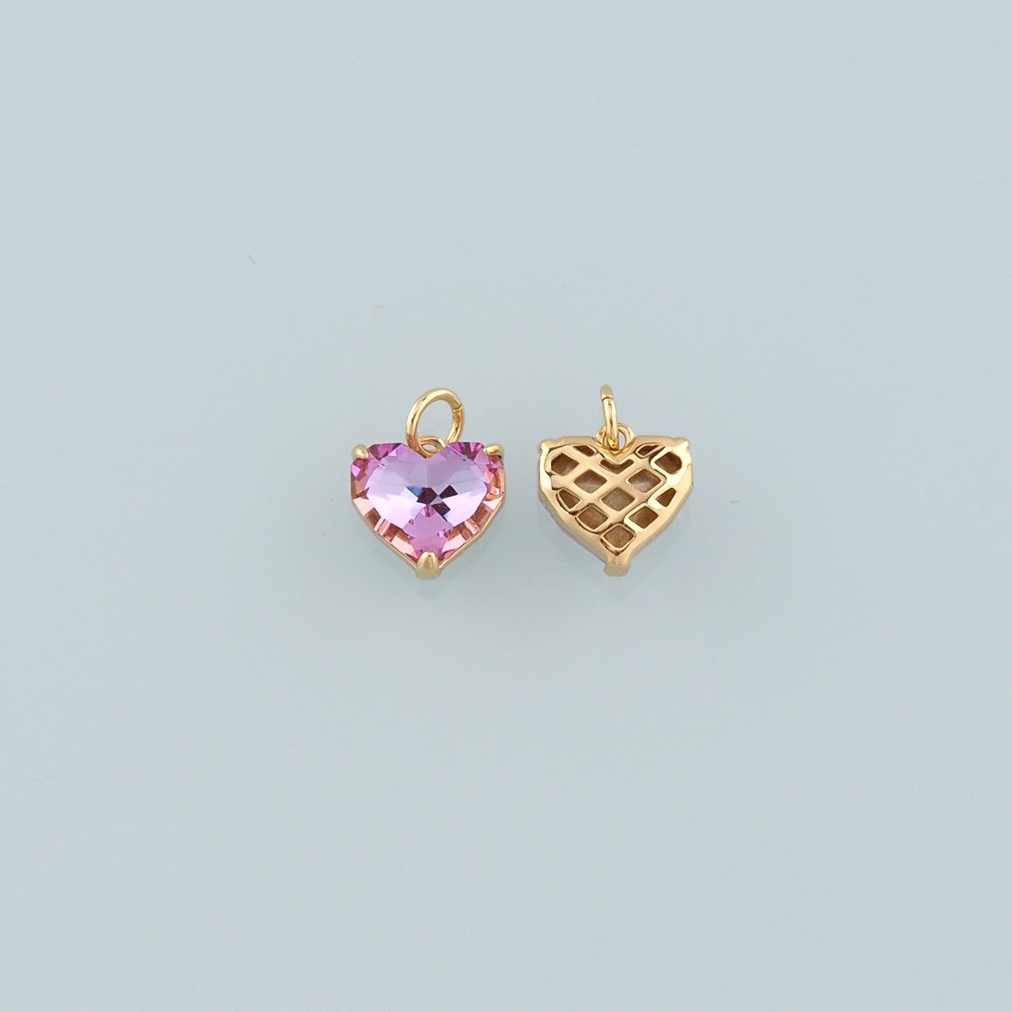 Gold Crystal Charms,18K Gold Filled Heart Pendant,Heart Crystal Charm Bracelet Necklace for DIY Jewelry Making Supply