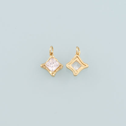 Gold Crystal Charms,18K Gold Filled Rhombus Pendant,Rhombus Crystal Charm Bracelet Necklace for DIY Jewelry Making Supply