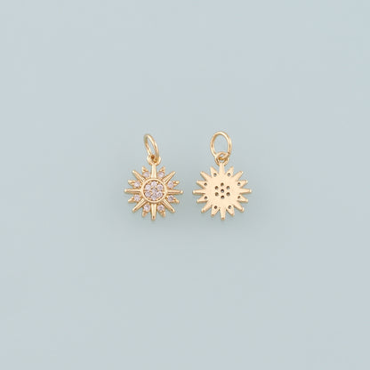 Gold Sun Charms,18K Gold Filled Sun Pendant,CZ Micro Pave Celestial Charm Bracelet Necklace for DIY Jewelry Making Supply