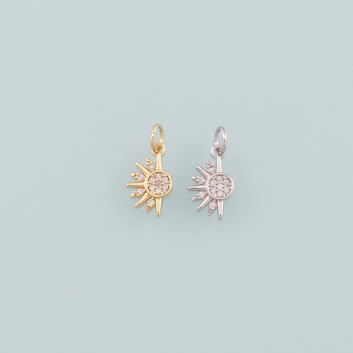Gold Sun Charms,18K Gold Filled Sun Pendant,CZ Micro Pave Celestial Charm Bracelet Necklace for DIY Jewelry Making Supply