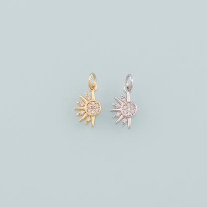 Gold Sun Charms,18K Gold Filled Sun Pendant,CZ Micro Pave Celestial Charm Bracelet Necklace for DIY Jewelry Making Supply