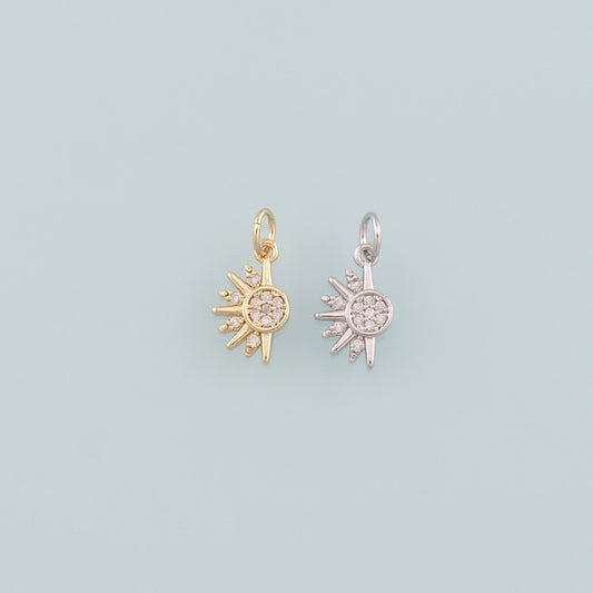 Gold Sun Charms,18K Gold Filled Sun Pendant,CZ Micro Pave Celestial Charm Bracelet Necklace for DIY Jewelry Making Supply