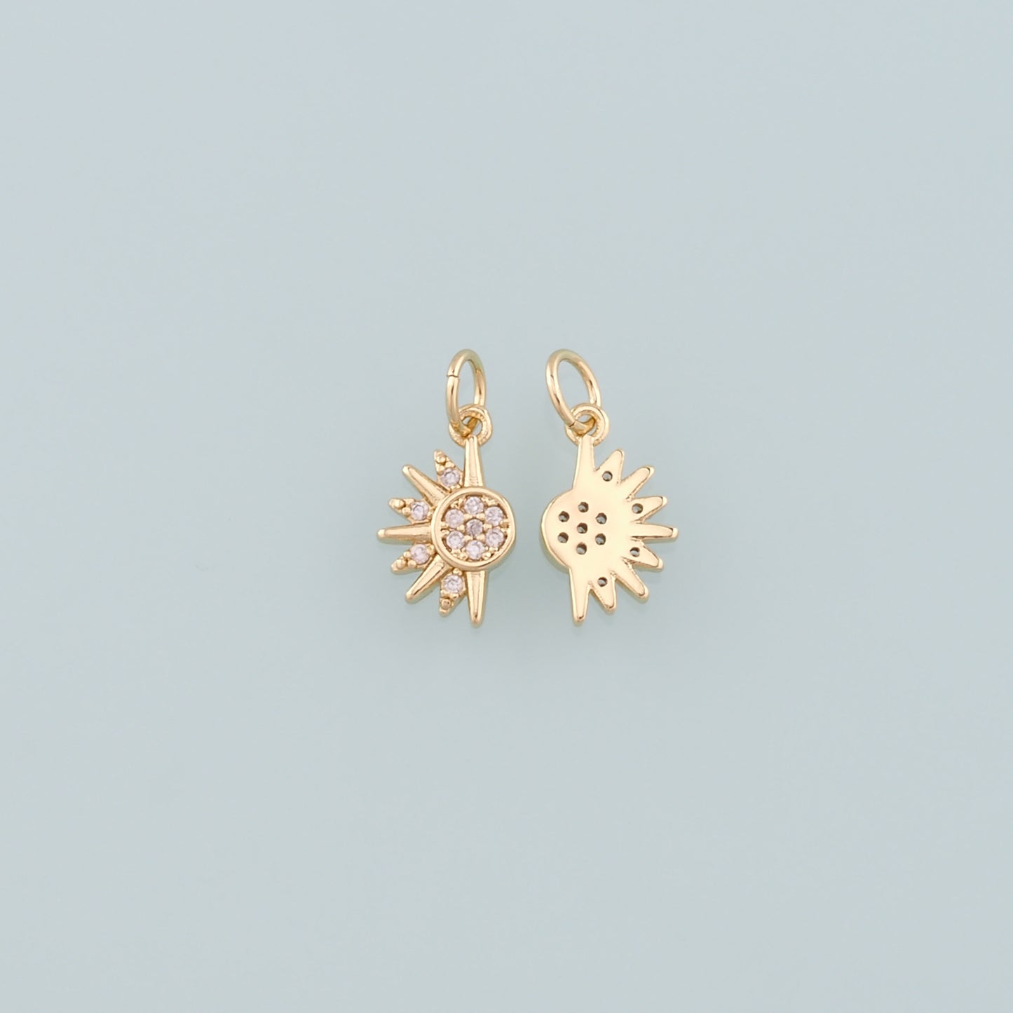 Gold Sun Charms,18K Gold Filled Sun Pendant,CZ Micro Pave Celestial Charm Bracelet Necklace for DIY Jewelry Making Supply