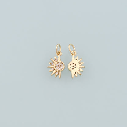 Gold Sun Charms,18K Gold Filled Sun Pendant,CZ Micro Pave Celestial Charm Bracelet Necklace for DIY Jewelry Making Supply