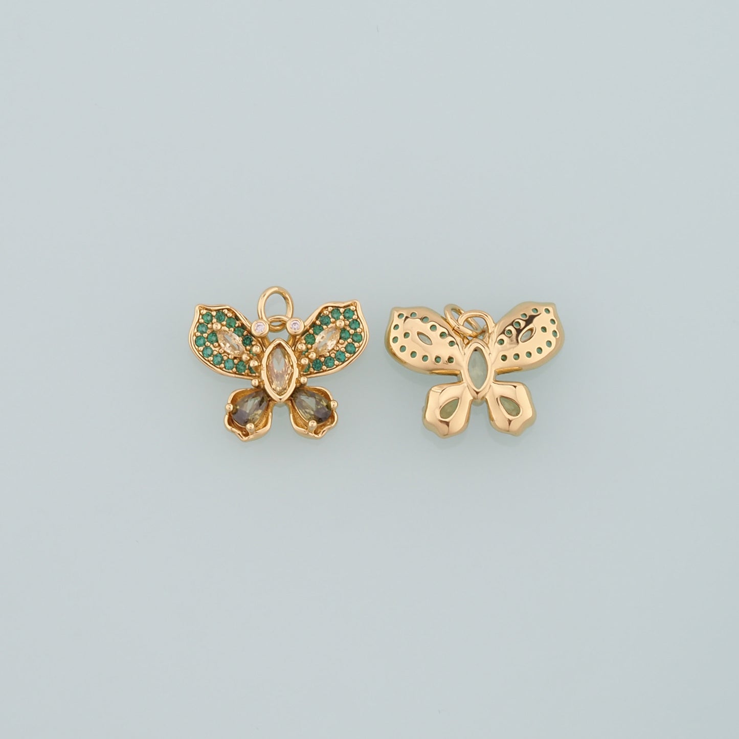 18K Gold Filled Butterfly Pendant,CZ Micro Pave Butterfly Charm Bracelet Necklace for DIY Jewelry Making Supply