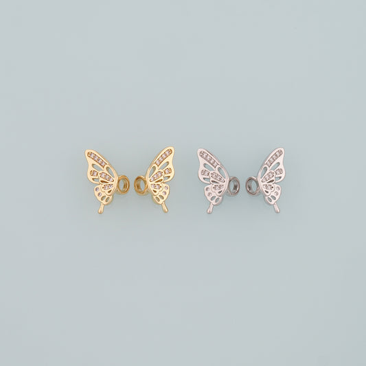 18K Gold Filled Butterfly Pendant,CZ Micro Pave Butterfly Charm Bracelet Necklace for DIY Jewelry Making Supply