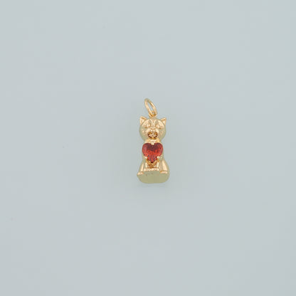 Gold Cat Charms,18K Gold Filled Cat Pendant,Heart Cat Charm Bracelet Necklace for DIY Jewelry Making Supply