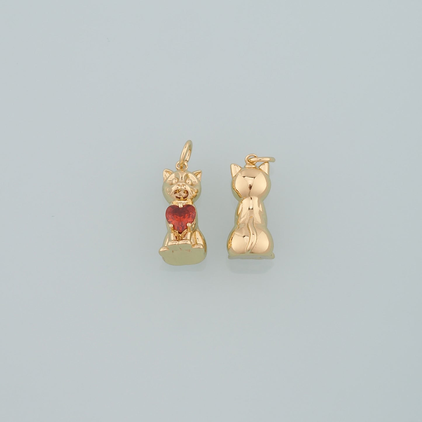 Gold Cat Charms,18K Gold Filled Cat Pendant,Heart Cat Charm Bracelet Necklace for DIY Jewelry Making Supply