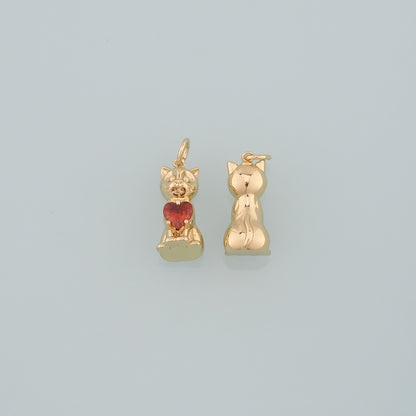 Gold Cat Charms,18K Gold Filled Cat Pendant,Heart Cat Charm Bracelet Necklace for DIY Jewelry Making Supply