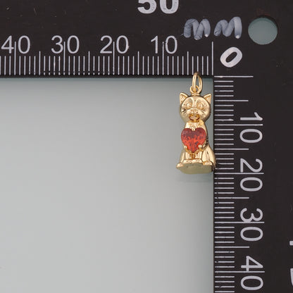 Gold Cat Charms,18K Gold Filled Cat Pendant,Heart Cat Charm Bracelet Necklace for DIY Jewelry Making Supply