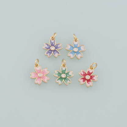 Gold Flower Charms,18K Gold Filled Flower Pendant,Enamel Flower Charm Bracelet Necklace for DIY Jewelry Making Supply