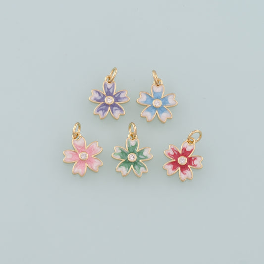 Gold Flower Charms,18K Gold Filled Flower Pendant,Enamel Flower Charm Bracelet Necklace for DIY Jewelry Making Supply