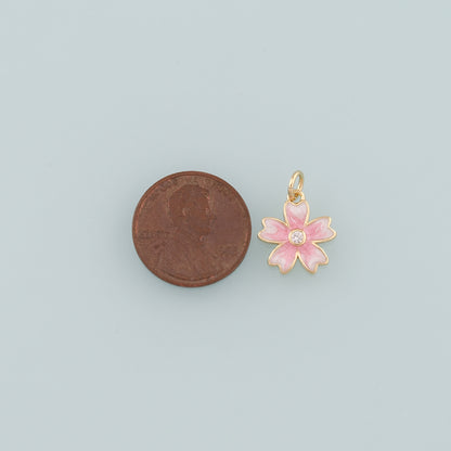 Gold Flower Charms,18K Gold Filled Flower Pendant,Enamel Flower Charm Bracelet Necklace for DIY Jewelry Making Supply