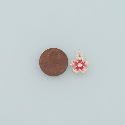 Gold Flower Charms,18K Gold Filled Flower Pendant,Enamel Flower Charm Bracelet Necklace for DIY Jewelry Making Supply