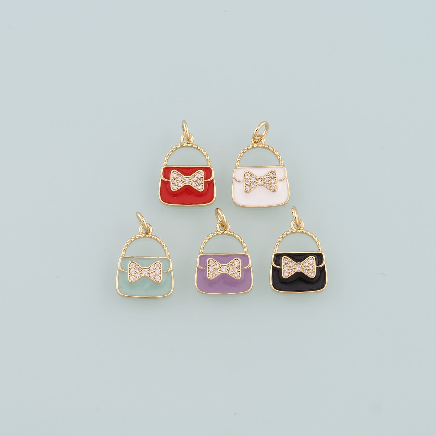 Gold Bag Charms,18K Gold Filled Handbag Pendant,Enamel Handbag Charm Bracelet Necklace for DIY Jewelry Making Supply