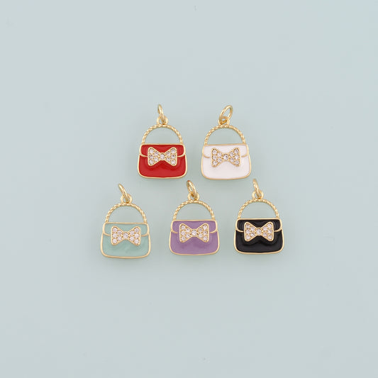 Gold Bag Charms,18K Gold Filled Handbag Pendant,Enamel Handbag Charm Bracelet Necklace for DIY Jewelry Making Supply