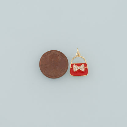Gold Bag Charms,18K Gold Filled Handbag Pendant,Enamel Handbag Charm Bracelet Necklace for DIY Jewelry Making Supply