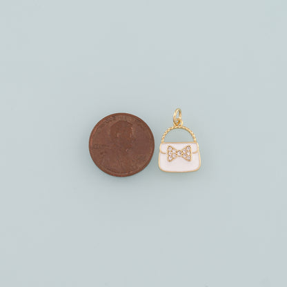 Gold Bag Charms,18K Gold Filled Handbag Pendant,Enamel Handbag Charm Bracelet Necklace for DIY Jewelry Making Supply