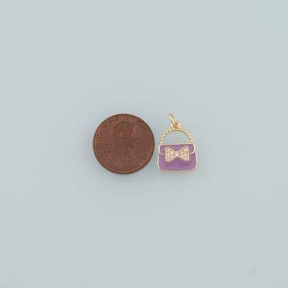 Gold Bag Charms,18K Gold Filled Handbag Pendant,Enamel Handbag Charm Bracelet Necklace for DIY Jewelry Making Supply