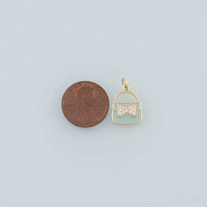 Gold Bag Charms,18K Gold Filled Handbag Pendant,Enamel Handbag Charm Bracelet Necklace for DIY Jewelry Making Supply