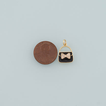Gold Bag Charms,18K Gold Filled Handbag Pendant,Enamel Handbag Charm Bracelet Necklace for DIY Jewelry Making Supply