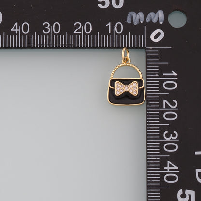 Gold Bag Charms,18K Gold Filled Handbag Pendant,Enamel Handbag Charm Bracelet Necklace for DIY Jewelry Making Supply