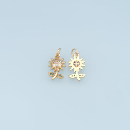 Gold Sunflower Charms,18K Gold Filled Sunflower Pendant,Sunflower Charm Bracelet Necklace for DIY Jewelry Making Supply