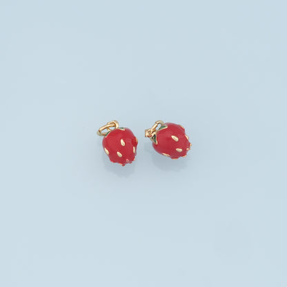 Gold strawberry Charms,18K Gold Filled Enamel strawberry Pendant,Fruit Charm Bracelet Necklace for DIY Jewelry Making Supply