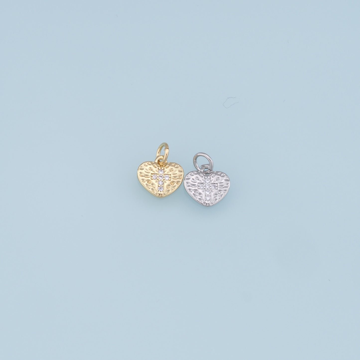 Gold Heart Charms,18K Gold Filled Heart Pendant,Cross Charm Bracelet Necklace for DIY Jewelry Making Supply