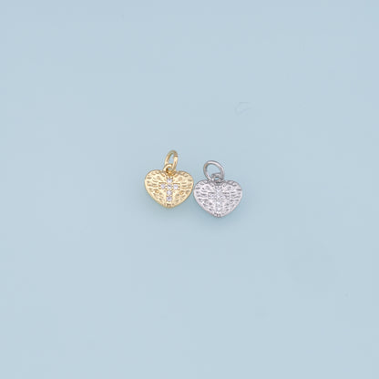 Gold Heart Charms,18K Gold Filled Heart Pendant,Cross Charm Bracelet Necklace for DIY Jewelry Making Supply