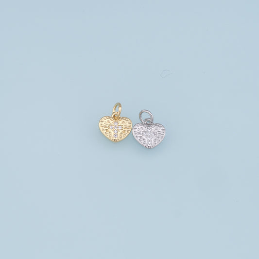Gold Heart Charms,18K Gold Filled Heart Pendant,Cross Charm Bracelet Necklace for DIY Jewelry Making Supply