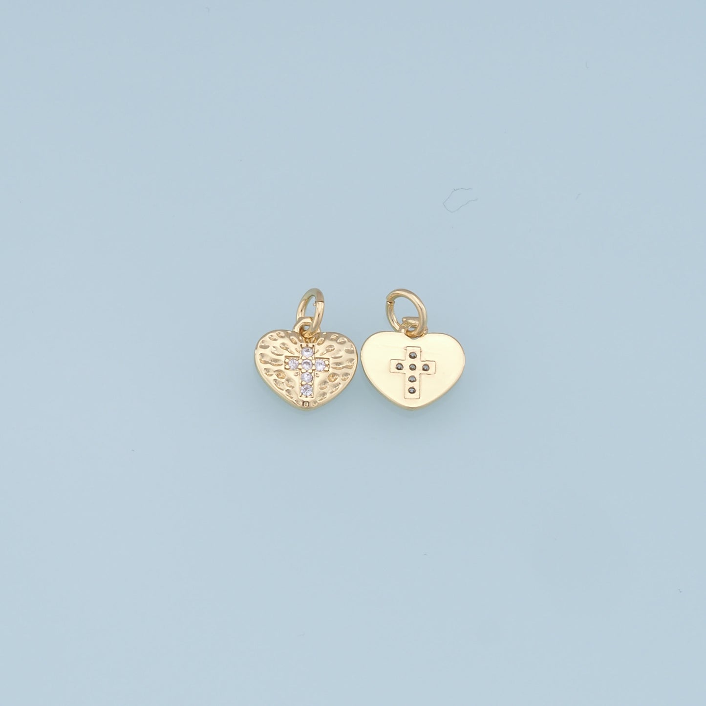 Gold Heart Charms,18K Gold Filled Heart Pendant,Cross Charm Bracelet Necklace for DIY Jewelry Making Supply