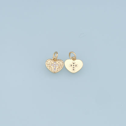 Gold Heart Charms,18K Gold Filled Heart Pendant,Cross Charm Bracelet Necklace for DIY Jewelry Making Supply