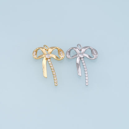 Gold Bow Charms,18K Gold Filled CZ Bow Pendant,Silver bow tie Charm Bracelet Necklace for DIY Jewelry Making Supply