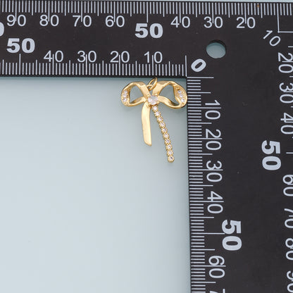 Gold Bow Charms,18K Gold Filled CZ Bow Pendant,Silver bow tie Charm Bracelet Necklace for DIY Jewelry Making Supply