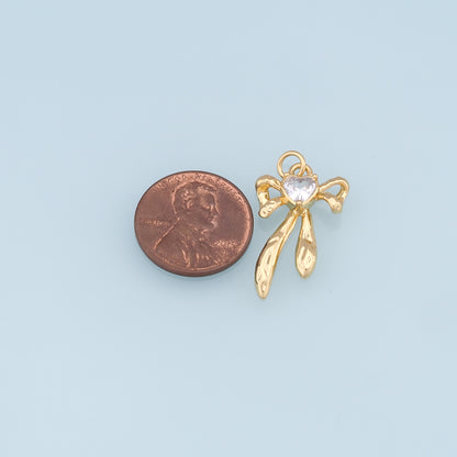 Gold Bow Charms,18K Gold Filled Bow Pendant,bow tie Charm Bracelet Necklace for DIY Jewelry Making Supply