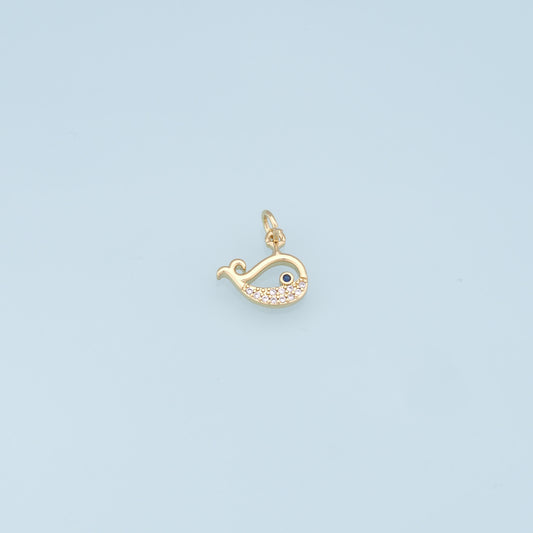 Gold Whale Charms,18K Gold Filled Whale Pendant,CZ Micro Pave Whale Charm Bracelet Necklace for DIY Jewelry Making Supply