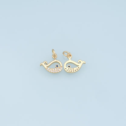 Gold Whale Charms,18K Gold Filled Whale Pendant,CZ Micro Pave Whale Charm Bracelet Necklace for DIY Jewelry Making Supply