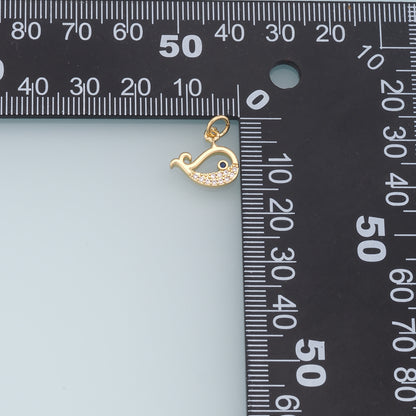 Gold Whale Charms,18K Gold Filled Whale Pendant,CZ Micro Pave Whale Charm Bracelet Necklace for DIY Jewelry Making Supply