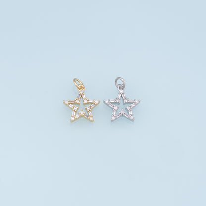 18K Gold Filled Star Pendant,CZ Micro Pave Star Charm Bracelet Necklace for DIY Jewelry Making Supply