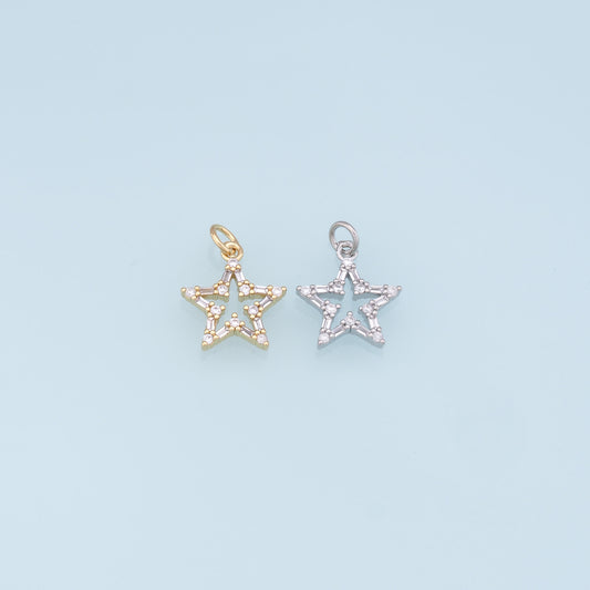 18K Gold Filled Star Pendant,CZ Micro Pave Star Charm Bracelet Necklace for DIY Jewelry Making Supply