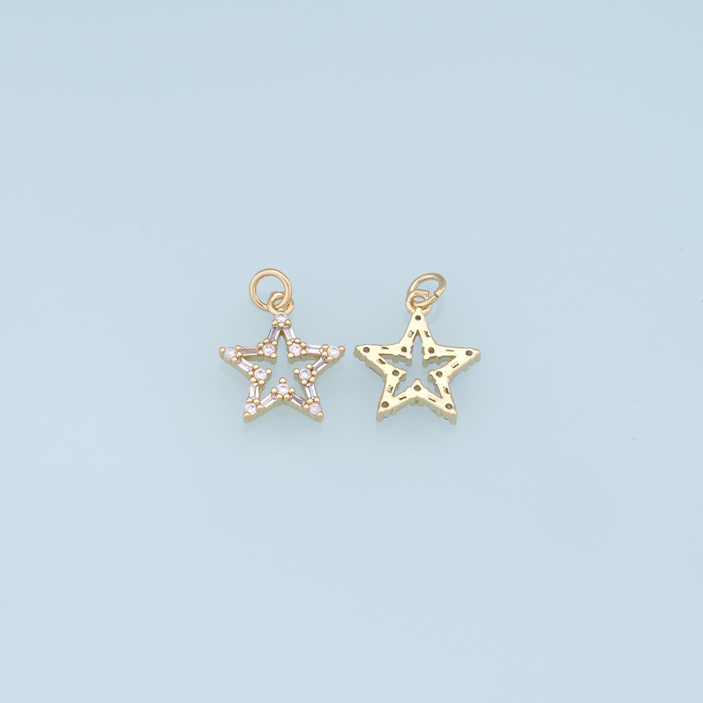 18K Gold Filled Star Pendant,CZ Micro Pave Star Charm Bracelet Necklace for DIY Jewelry Making Supply