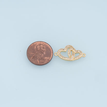 Gold Heart Connector Charms,18K Gold Filled Heart Pendant,Heart Charm Bracelet Necklace for DIY Jewelry Making Supply