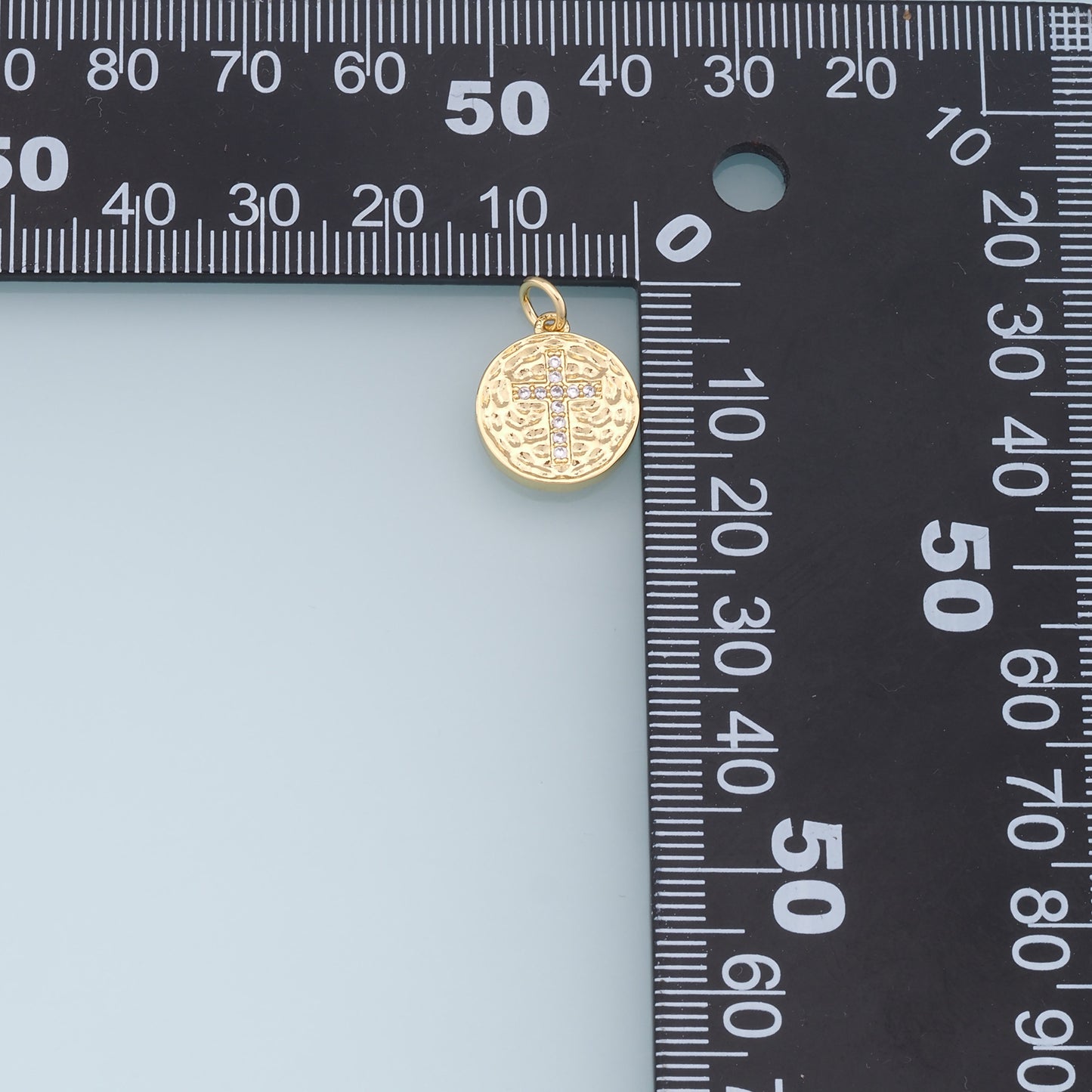 Gold Cross Charms,18K Gold Filled Round Coin Cross Pendant,CZ Micro Pave Religious Charm Bracelet Necklace for DIY Jewelry Making Supply