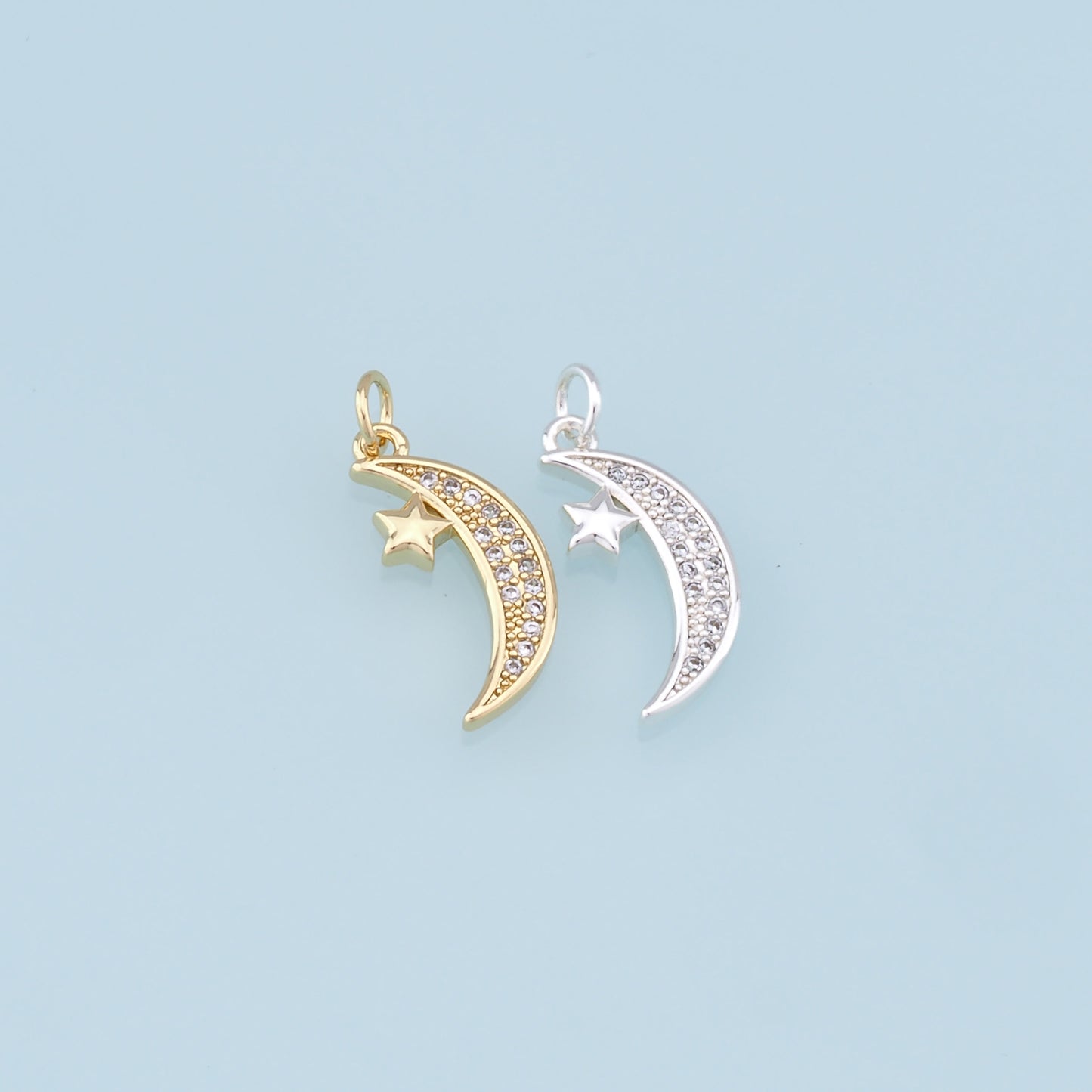 Gold Moon Star Charms,18K Gold Filled CZ Sun Pendant,Celestial Charm Bracelet Necklace for DIY Jewelry Making Supply