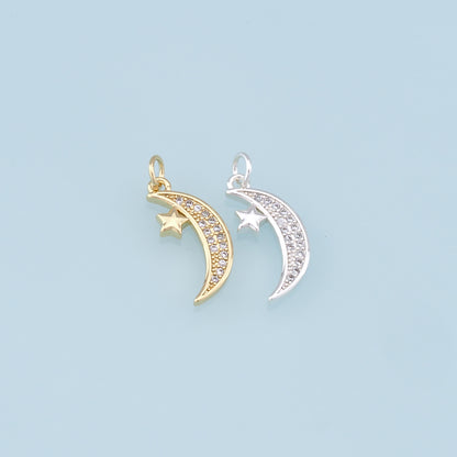 Gold Moon Star Charms,18K Gold Filled CZ Sun Pendant,Celestial Charm Bracelet Necklace for DIY Jewelry Making Supply