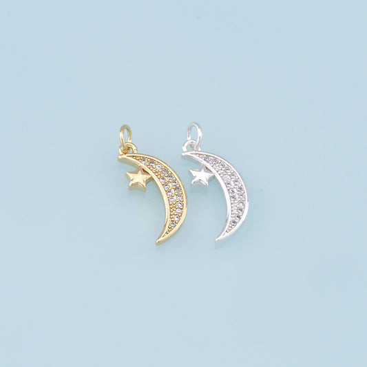 Gold Moon Star Charms,18K Gold Filled CZ Sun Pendant,Celestial Charm Bracelet Necklace for DIY Jewelry Making Supply