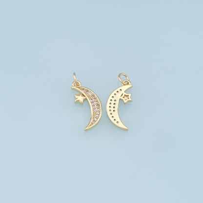 Gold Moon Star Charms,18K Gold Filled CZ Sun Pendant,Celestial Charm Bracelet Necklace for DIY Jewelry Making Supply