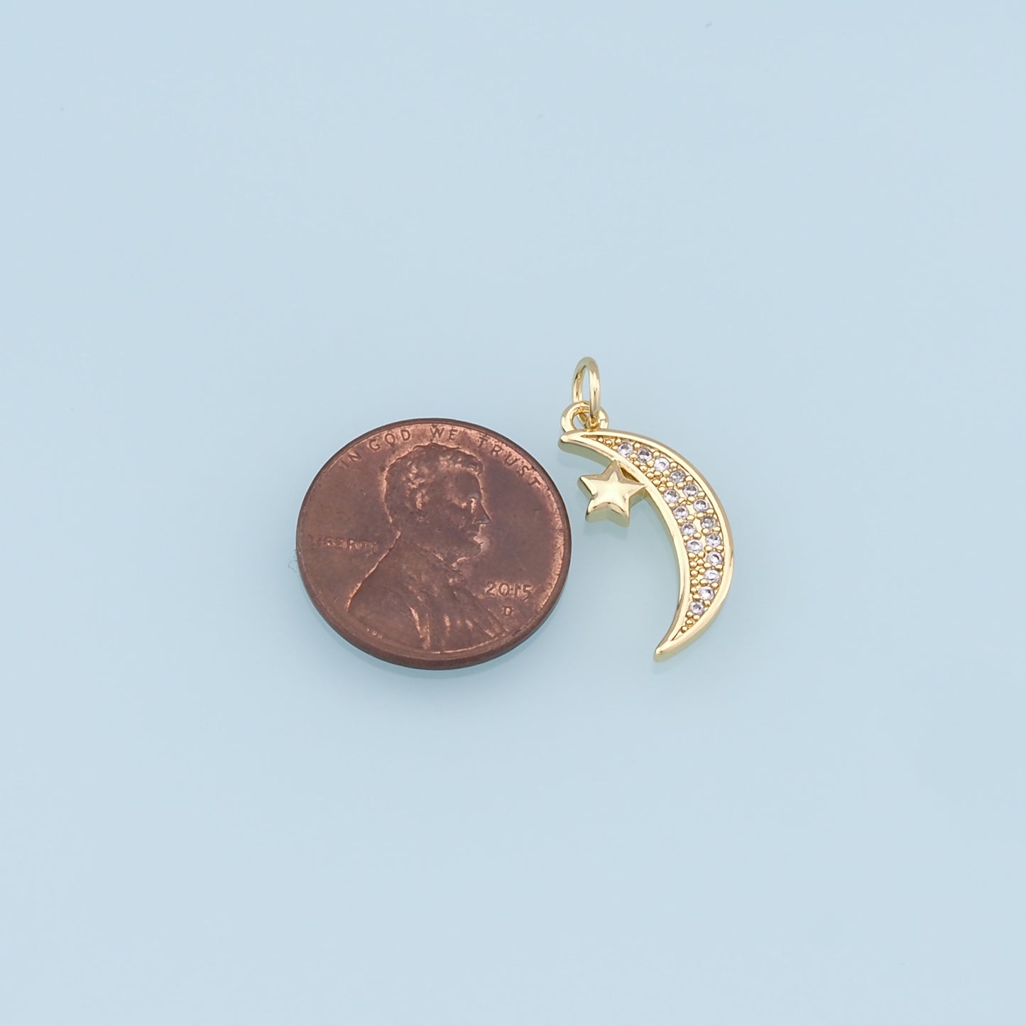 Gold Moon Star Charms,18K Gold Filled CZ Sun Pendant,Celestial Charm Bracelet Necklace for DIY Jewelry Making Supply